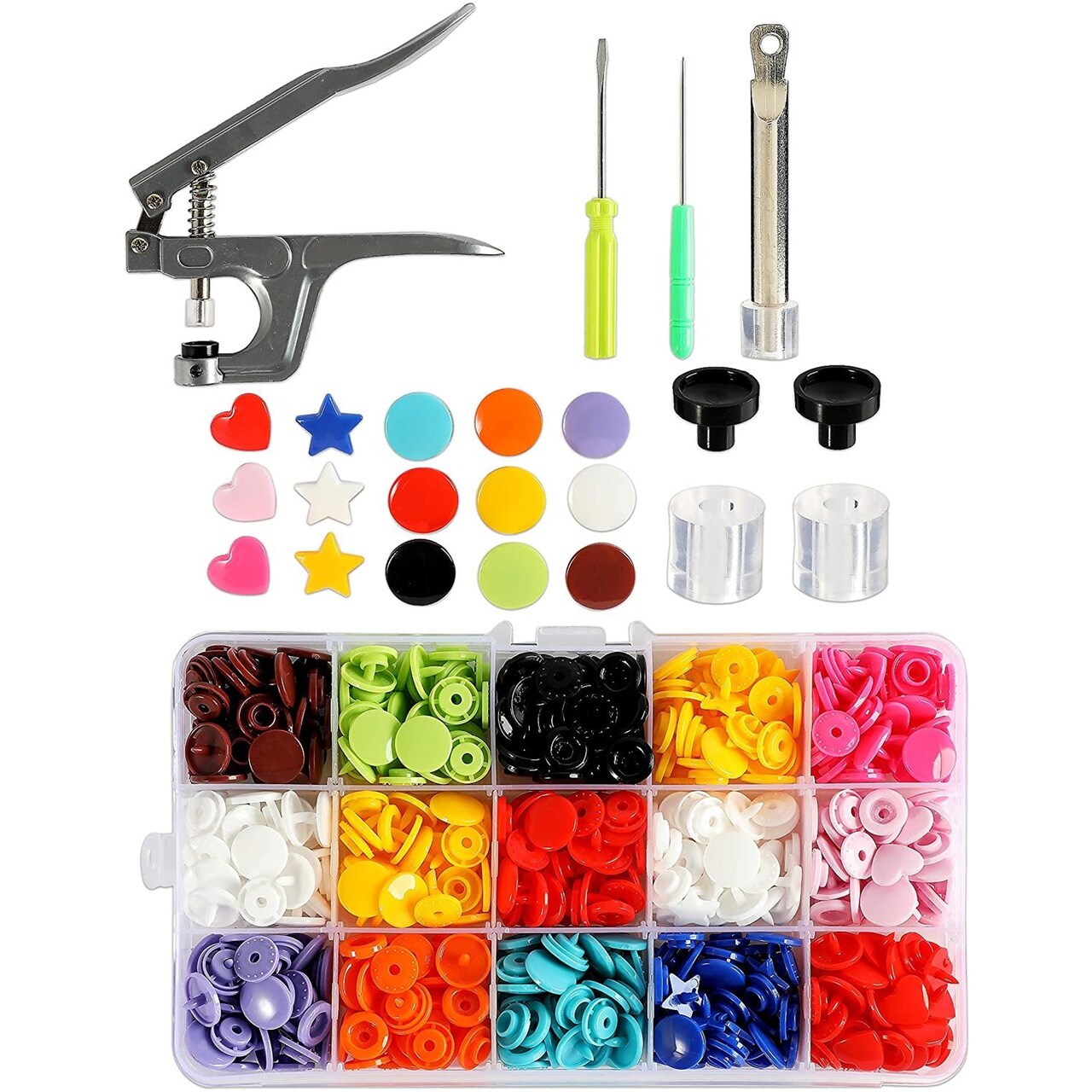 154 Piece Plastic Sew-On Snap Button Kit for Arts and Crafts, Sewing Supplies (15 Colors)